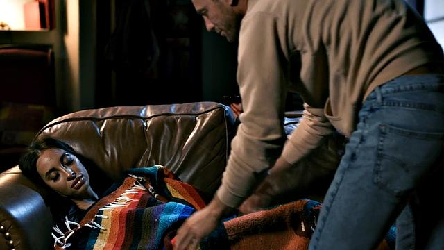 Busty hairy babe fucked in missionary by big white dick