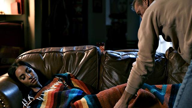 Busty hairy babe fucked in missionary by big white dick