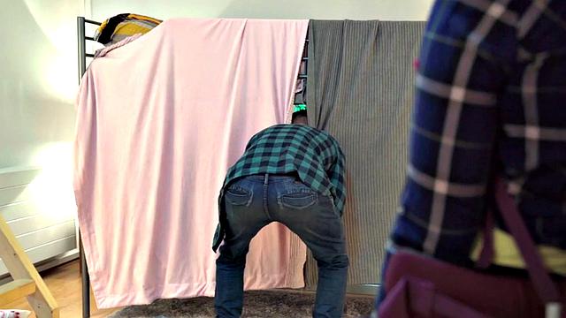 Hostel roommates passionately ride and suck in 3some