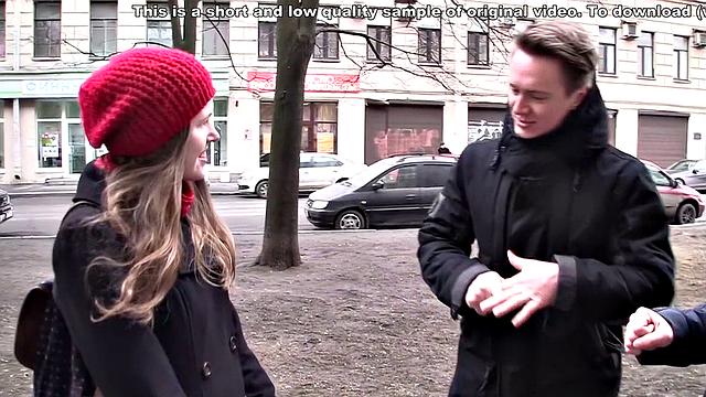 Cute brunette girl gets boned by two chaps