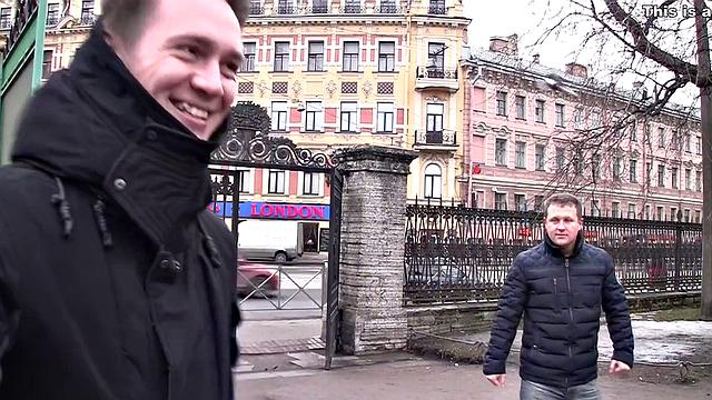 Cute brunette girl gets boned by two chaps