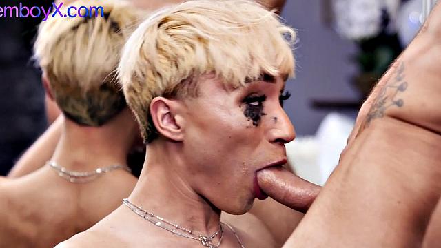 Deepthroating femboy barebacked by athletic jock