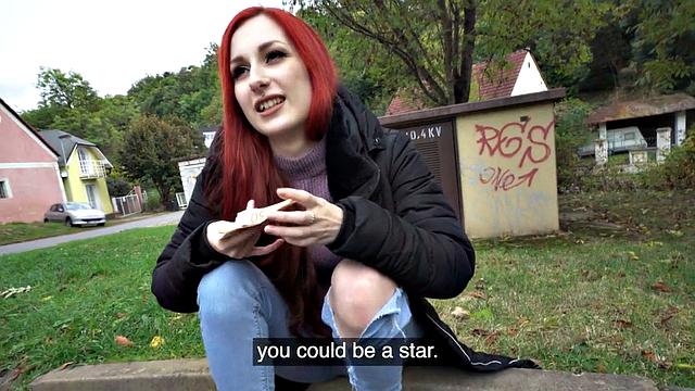 Picked up redhead fucked in doggystyle for cash