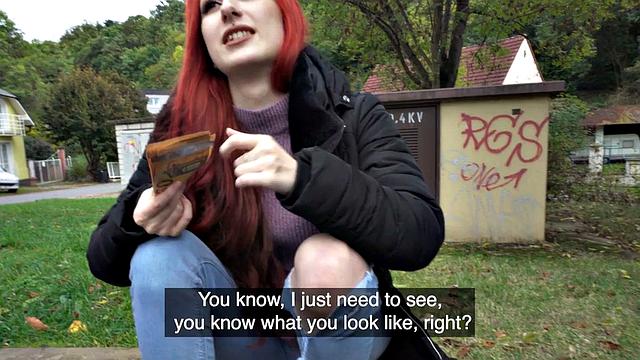 Picked up redhead fucked in doggystyle for cash