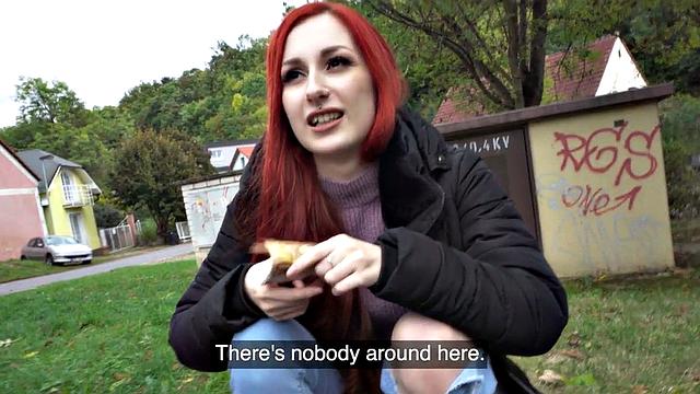 Picked up redhead fucked in doggystyle for cash