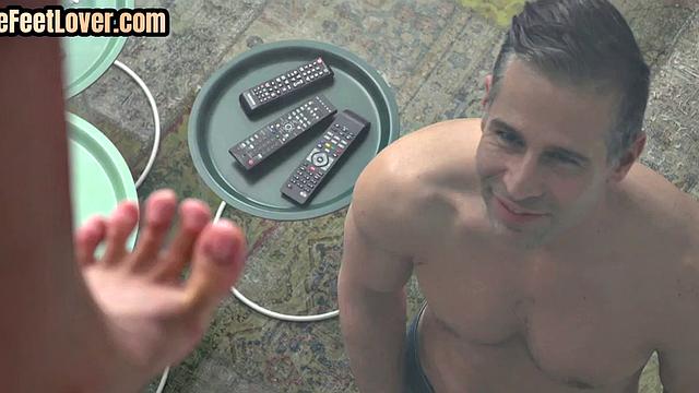 Footworshiped babe loves cum on her feet after sex