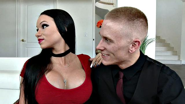 Beautiful brunette Raven Bay fucks in front of husband