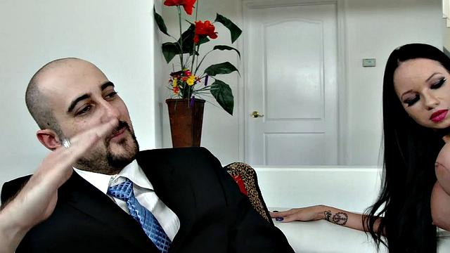 Beautiful brunette Raven Bay fucks in front of husband