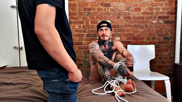 Bound inked boyfriend barebacked in before switching