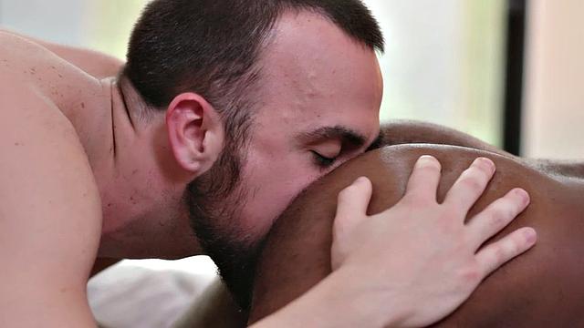 Interracial lover giving rimjob