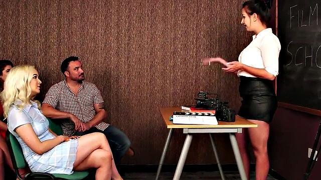 CFNM babes suck in group while voyeur films