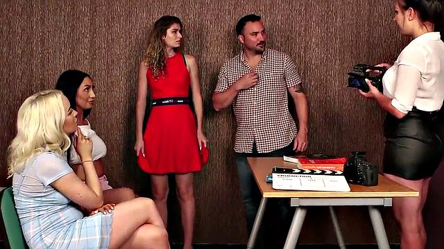 CFNM babes suck in group while voyeur films