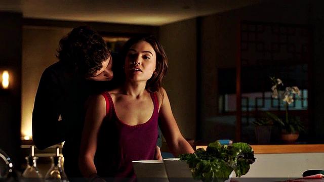 Brunette Danielle Campbell in steamy lingerie and jeans