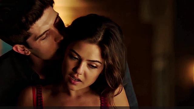 Brunette Danielle Campbell in steamy lingerie and jeans