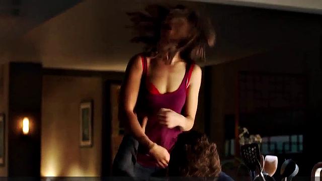 Brunette Danielle Campbell in steamy lingerie and jeans