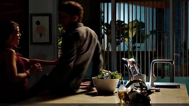 Brunette Danielle Campbell in steamy lingerie and jeans