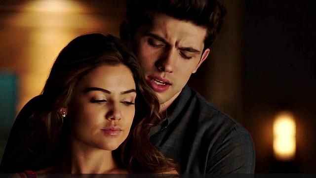 Brunette Danielle Campbell in steamy lingerie and jeans