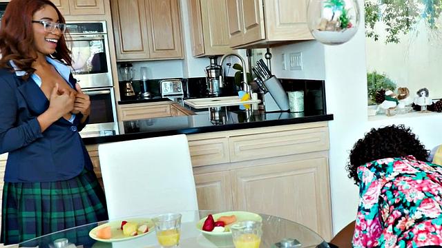 Stepmom with big boobs and bushy pussy goes wild with stepson in wild threesome