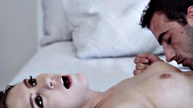 Tattooed teen with small tits gets her hairy pussy pounded while kissing and riding doggystyle