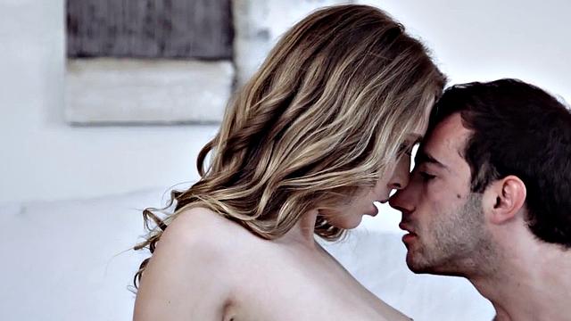 Tattooed teen with small tits gets her hairy pussy pounded while kissing and riding doggystyle