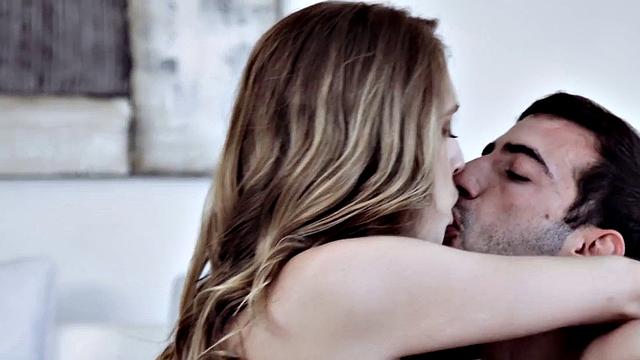 Tattooed teen with small tits gets her hairy pussy pounded while kissing and riding doggystyle