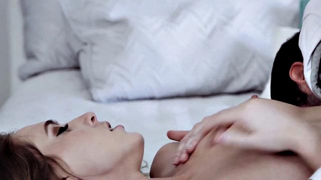 Tattooed teen with small tits gets her hairy pussy pounded while kissing and riding doggystyle