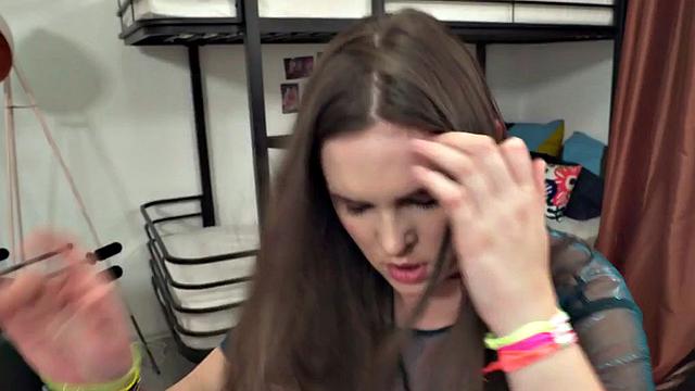 Hostel busty girls drilled in threeway by big cock guy