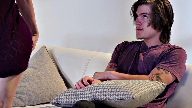 A tattooed MILF gag on a big white cock and get her hairy pussy filled up