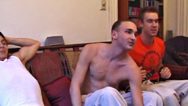 Three horny men compete to see who can deepthroat the hardest