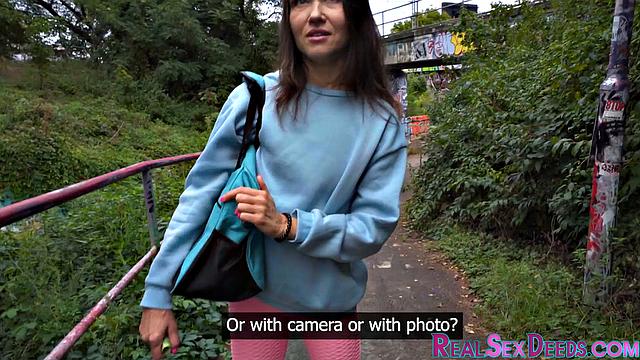 Pulled babe sucking fat cock