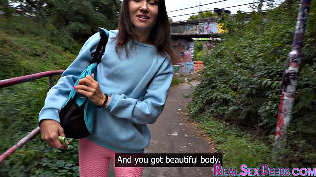 Pulled babe sucking fat cock