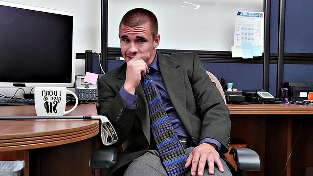 Hairy ass boss enjoys wild office threesome with glasses wearing studs