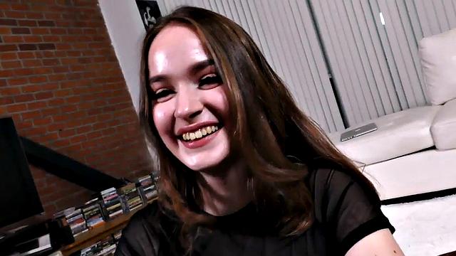 Real amateur babe wanks POV rod with oiled hands