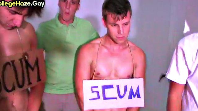 Straight stud assfucked in shower for voyeur fraternity