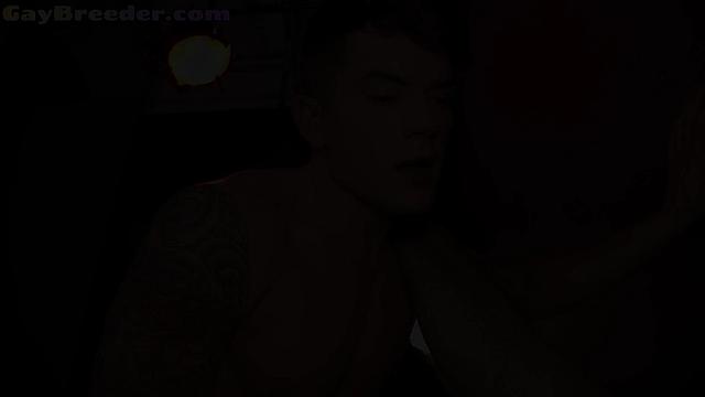 Inked jock breeds bottom after gloryhole blowjob