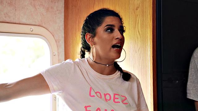 Latina with pigtails titfucks and sucks in family road trip