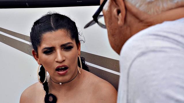 Latina with pigtails titfucks and sucks in family road trip