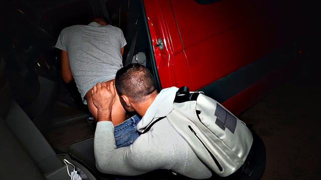 Amateur stud rimmed and fucked outdoors in van till cumshot