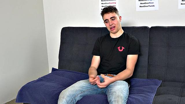 Amateur twink jerks on casting in solo action