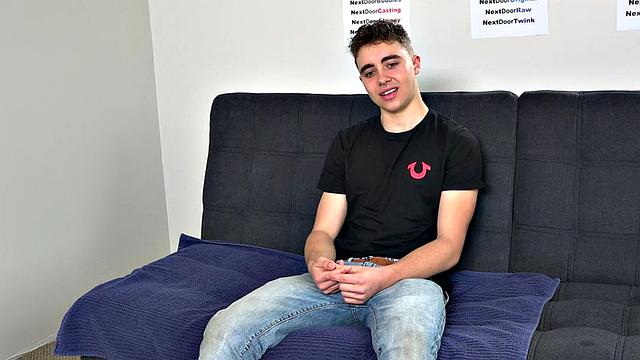 Amateur twink jerks on casting in solo action