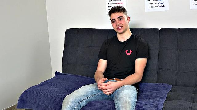 Amateur twink jerks on casting in solo action