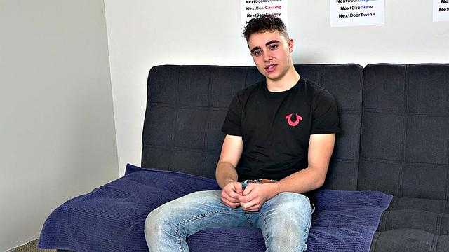 Amateur twink jerks on casting in solo action