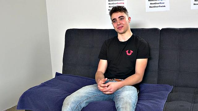 Amateur twink jerks on casting in solo action