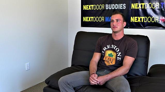 Muscled newbie enjoys solo jerking off at audition