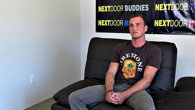 Muscled newbie enjoys solo jerking off at audition