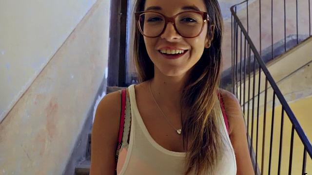 Big tit nerdy babe pulled into riding big dick in public