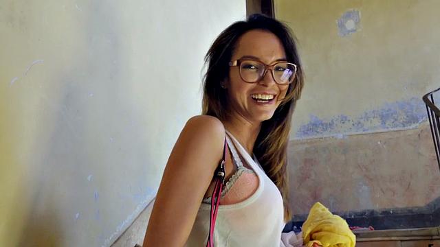 Big tit nerdy babe pulled into riding big dick in public