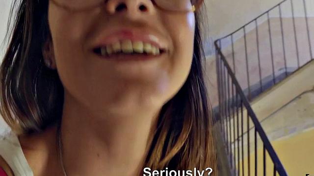 Big tit nerdy babe pulled into riding big dick in public