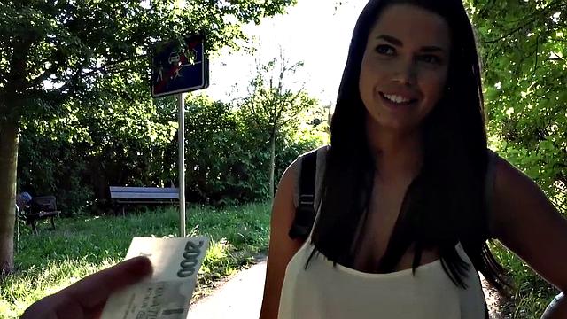 Bigboob European outdoor fucked after giving POV blowjob