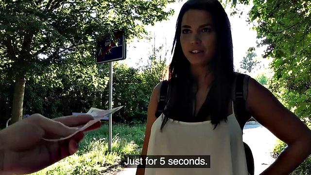 Bigboob European outdoor fucked after giving POV blowjob